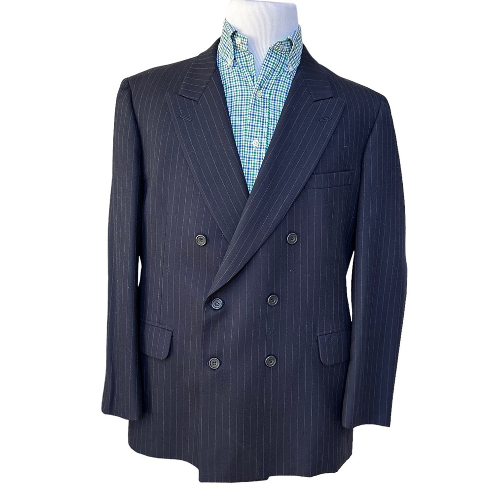 Vintage By C&R Clothiers Mens Wool Navy Blue Pinstripe Double-breasted Jacket 44